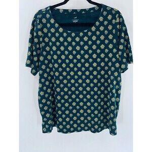 Women's J Jill Pima Slub Scoop Neck Side Slit Floral Tee Size XL